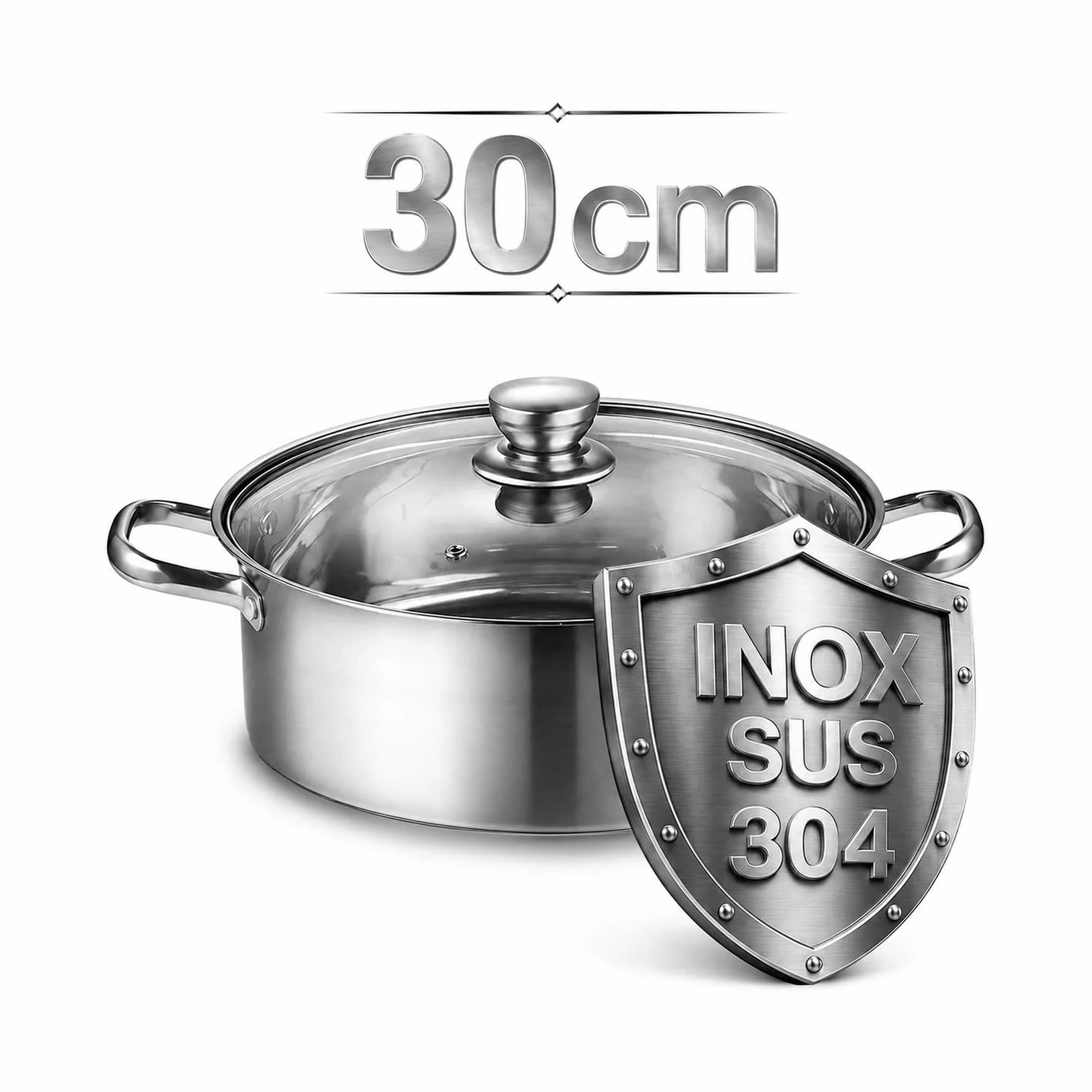Bát lẩu inox size 30cm inox 304 YK-031 - Ảnh 3